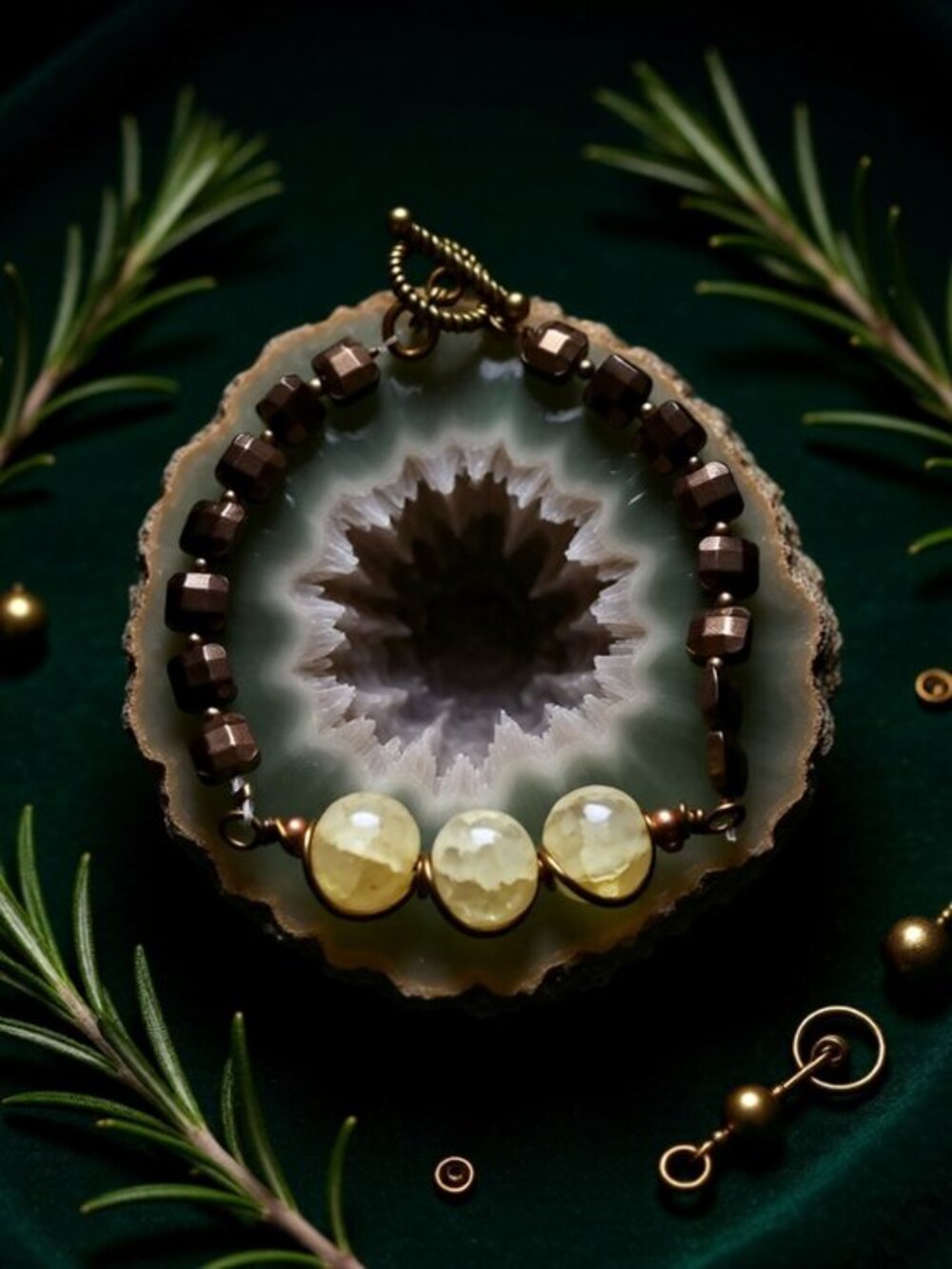 Southwestern Vibes & CountryCore Bracelet: Yellow DragonVein Agate + Bronze